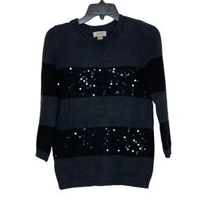 Loft Ann‎ Taylor Sequin Striped Pullover Sweater 3/4 Sleeve Cotton Women Small